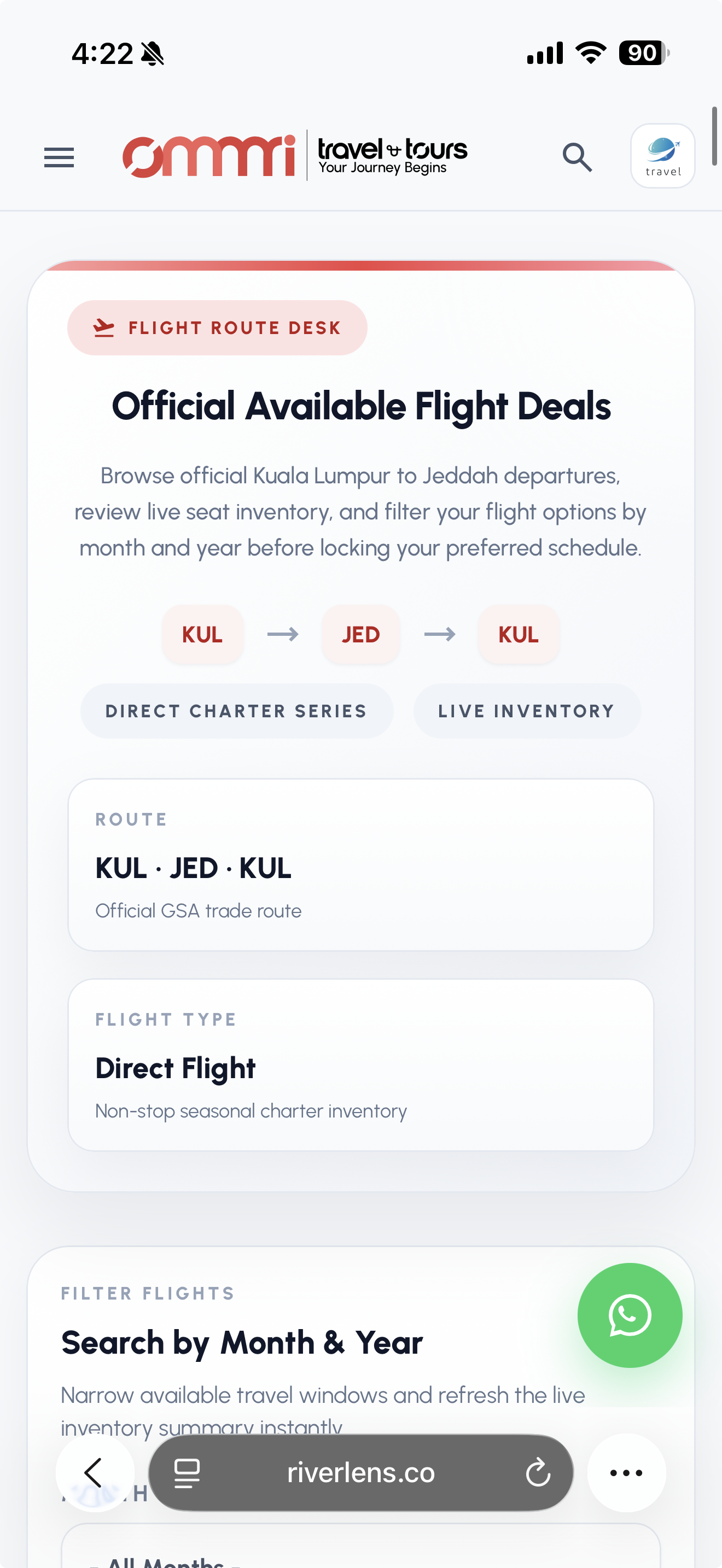 Ommri mobile booking interface
